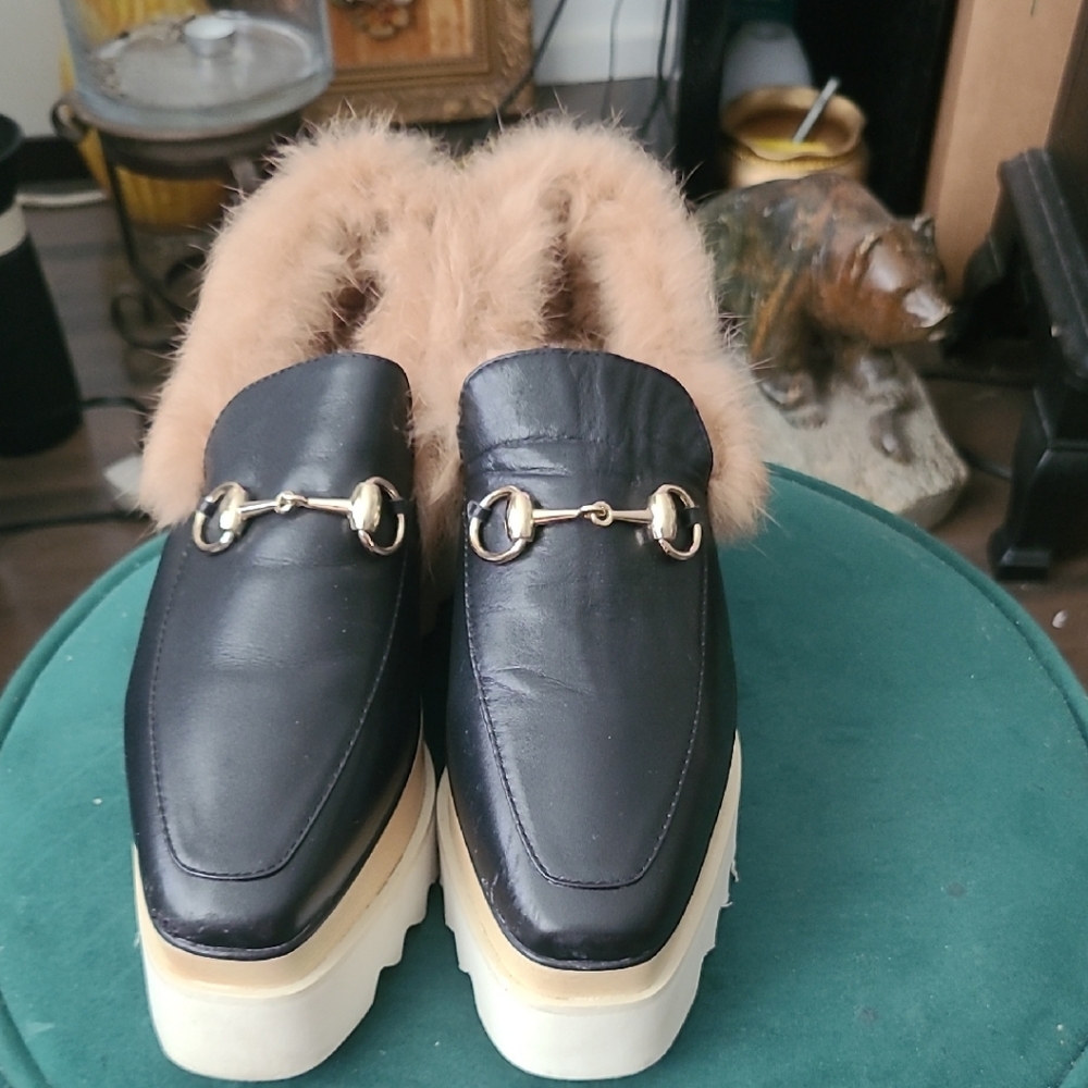 Stella McCartney Black and Tan Platform Loafers
